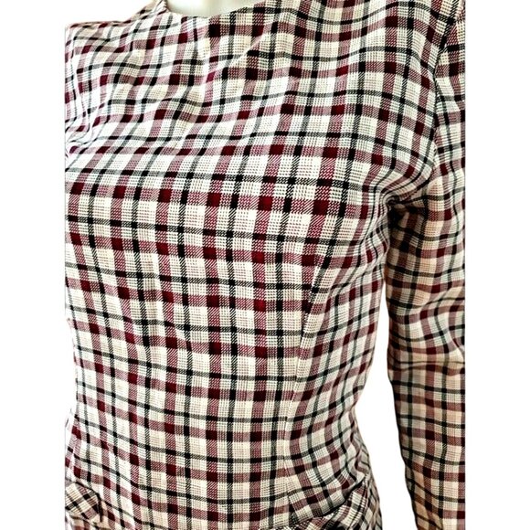 Dress by Choice 6 Vintage 90s Long Sleeve Retro Plaid Mini Knee Length Pencil - Picture 4 of 8